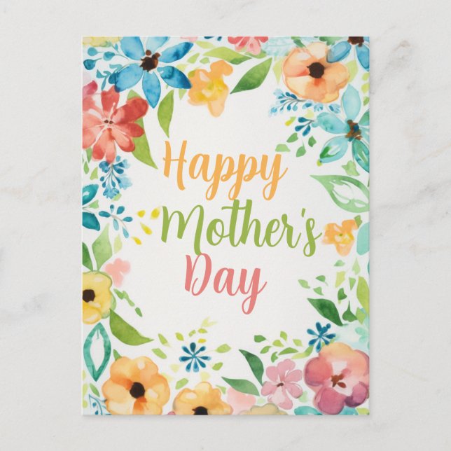 Cartão Postal Happy Mother's Day Colorful Flowers (Frente)