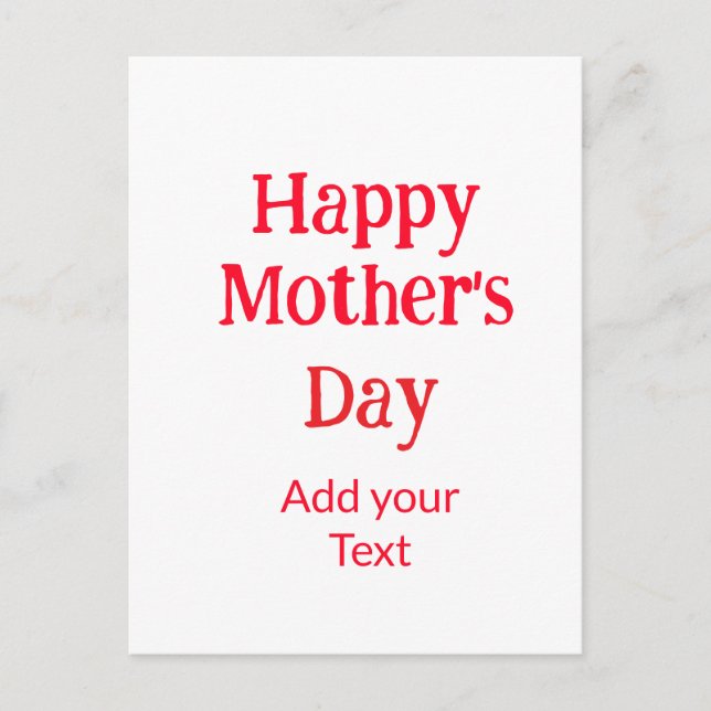 Cartão Postal Happy mother's day red add text simple minimal mom (Frente)
