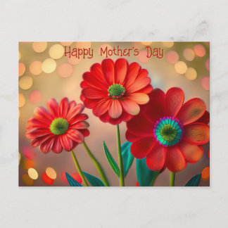Cartão Postal Happy Mother's Day Three Red Daisies Custom Text