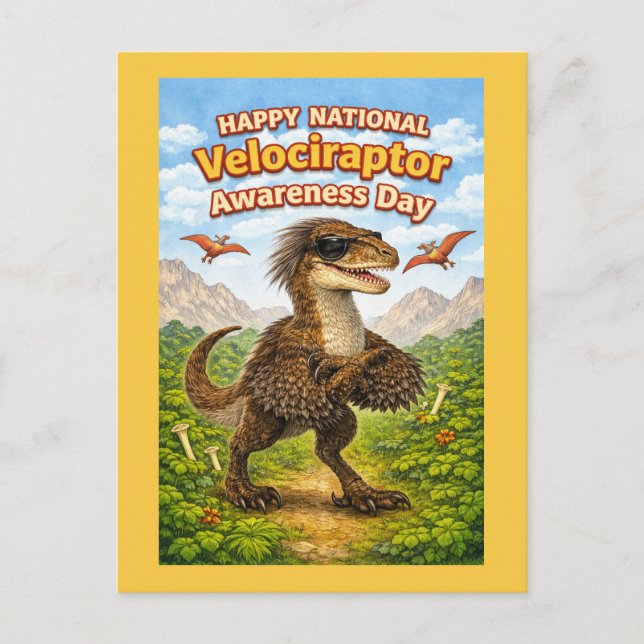 Cartão Postal Happy National Velociraptor Awareness Day – Funny  (Frente)