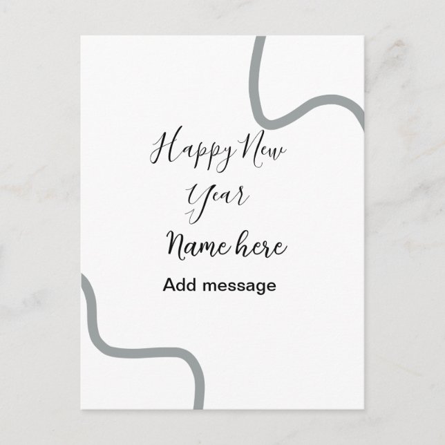 Cartão Postal Happy new year name message gray simple holiday  (Frente)