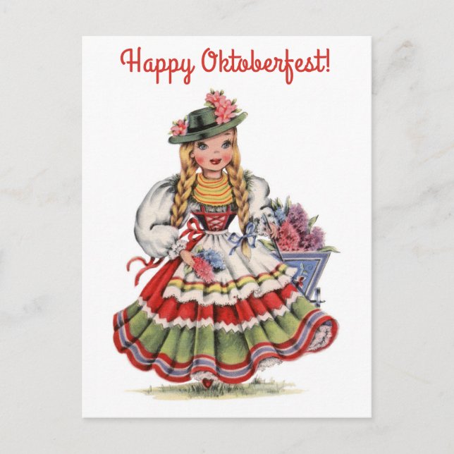 Cartão Postal Happy Oktoberfest Alemanha Viagem de mulher alemã (Frente)