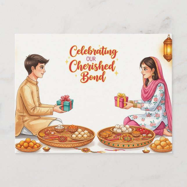 Cartão Postal Happy Rakhi, Raksha Bandhan (Frente)