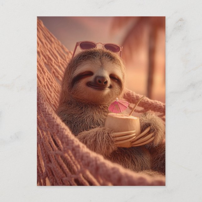 Cartão Postal Happy Sloth Relaxando em um Hammock (Frente)