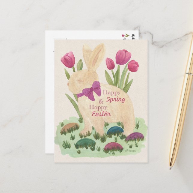 Cartão Postal Happy Spring & Hoppy Easter Postcard (Frente/Verso In Situ)