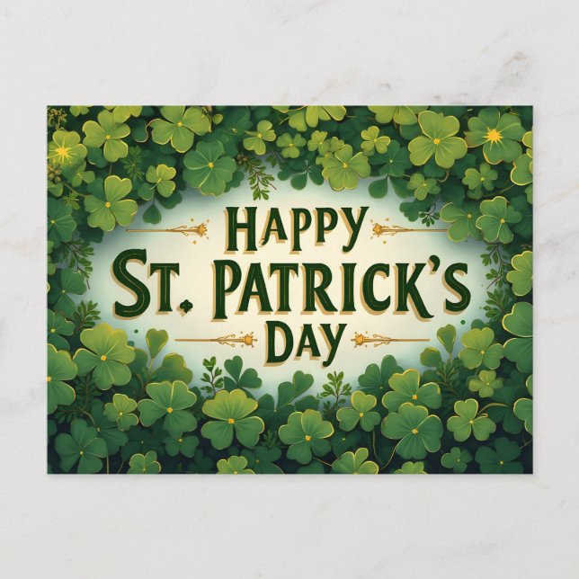 Cartão Postal Happy St. Patrick’s Day Clover Art (Frente)
