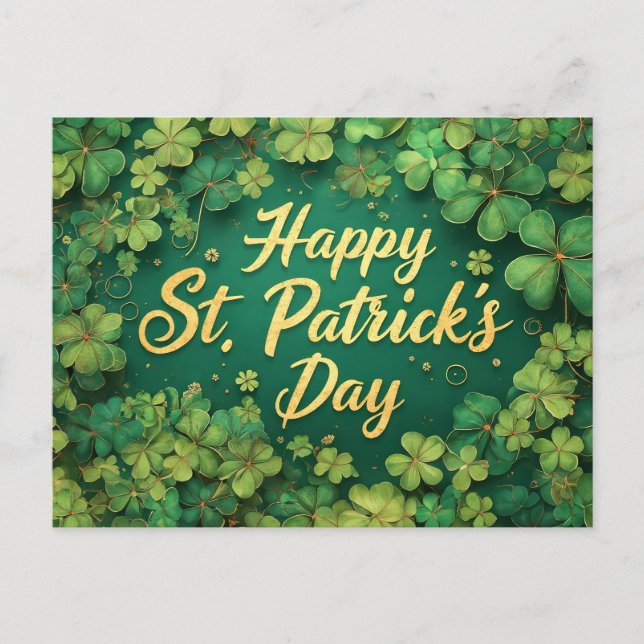 Cartão Postal Happy St. Patrick’s Day Clover Design (Frente)