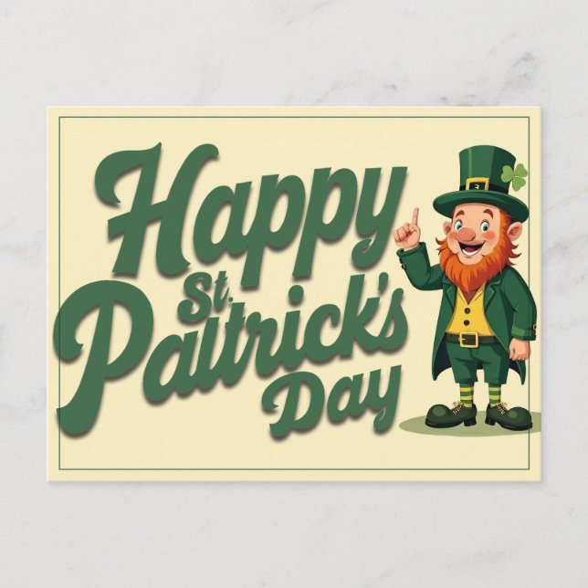 Cartão Postal Happy St. Patrick’s Day Cute Leprechaun (Frente)