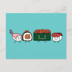 Cartão Postal Happy Sushi Rolls Comida Japonesa