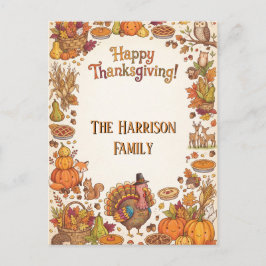 Cartão Postal Happy Thanksgiving Cute Autumn Design with Text