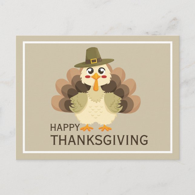 Cartão Postal Happy Thanksgiving Simple Cute Funny Turkey (Frente)