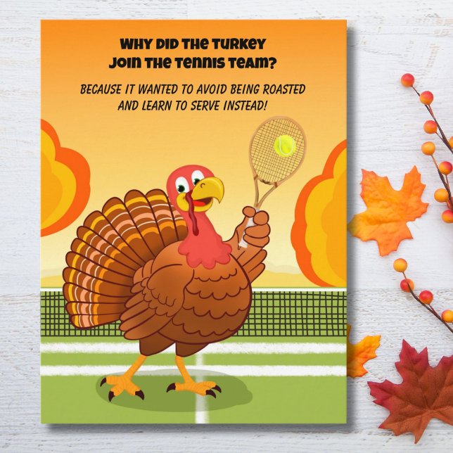 Cartão Postal Happy Thanksgiving Tennis Turkey Riddle (Criador carregado)