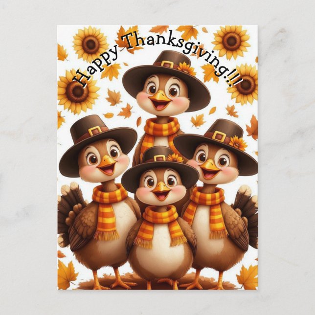 Cartão Postal Happy Thanksgiving Turkey Family Card (Frente)