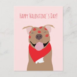 Cartão Postal Happy Valentines Day American Buldog Kiss Marks