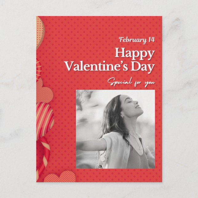 Cartão Postal Happy valentine's day Custom Photo Red Hearts (Frente)