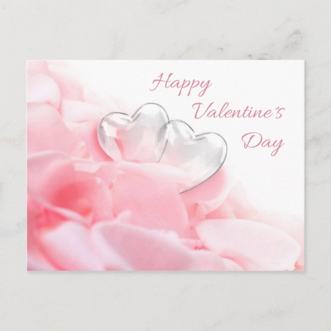 Cartão Postal Happy Valentine's Day Romantic Glass Hearts (Frente)