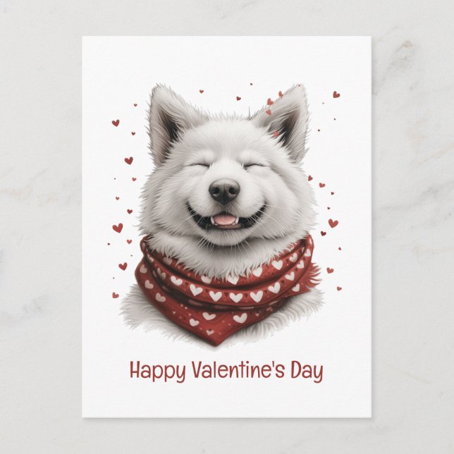 Cartão Postal Happy Valentines Day Samoyed Dog (Frente)