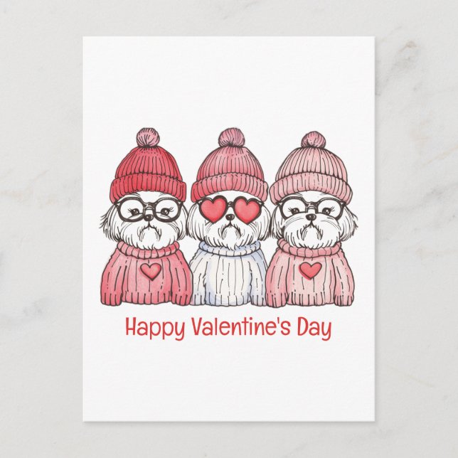 Cartão Postal Happy Valentines Day Shih Tzu Dogs (Frente)