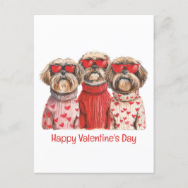 Cartão Postal Happy Valentines Day Shih Tzu Dogs