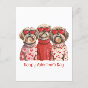 Cartão Postal Happy Valentines Day Shih Tzu Dogs