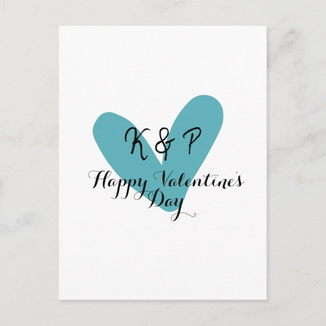 Cartão Postal Happy Valentine's day turquoise heart name letter  (Frente)