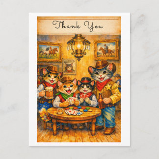 Cartão Postal Happy Western Cowboy Cats Saloon Scene Thank You