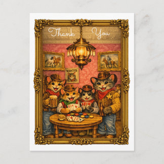 Cartão Postal Happy Western Cowboy Cats Saloon Scene Thank You
