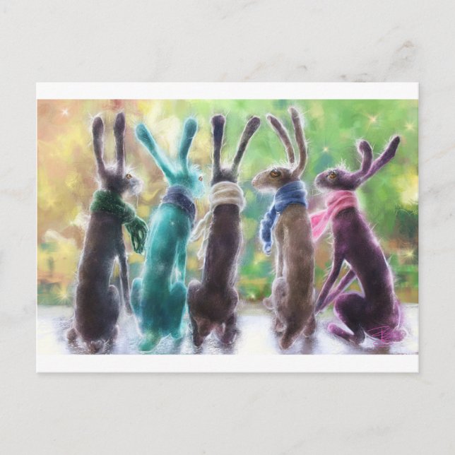 Cartão Postal Hares with scarves (Frente)