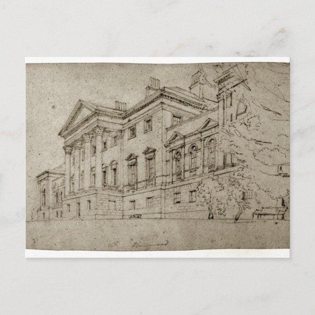 Cartão Postal Harewood House, Yorkshire, c.1798 (grafite em tex (Frente)