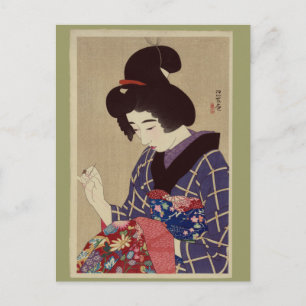 Cartão Postal "Hari shigoto" (Sewing) por Itō Shinsui