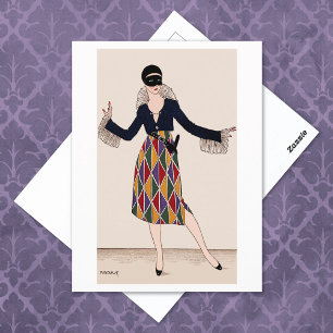 Cartão Postal Harlequin Art Deco Fashion Fabius Lorenzi