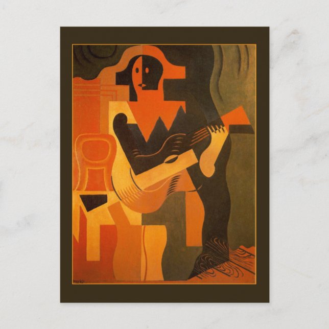 Cartão Postal Harlequin com a guitarra por Juan Gris (Frente)
