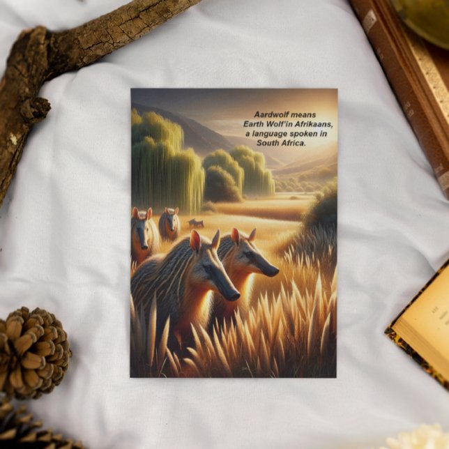 Cartão Postal Harmonia na Natureza: Aardwolf Frolicking in Field (Criador carregado)