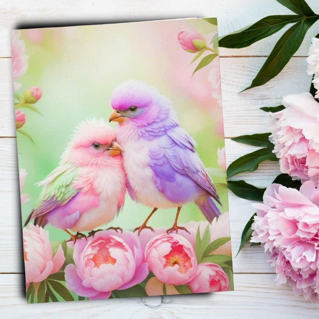 Cartão Postal Harmonia Pastel: Pássaros Cantores Fofos (Whimsical Nature: Pastel Songbirds Postcard, Perfect for Art and Nature Lovers!)