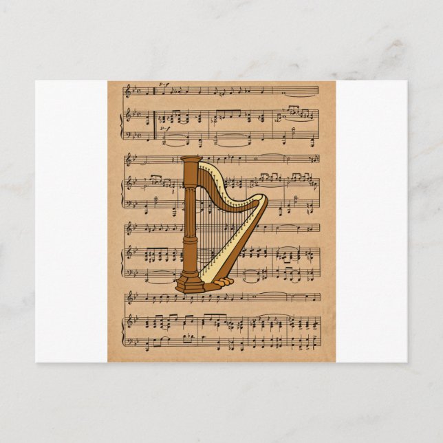 Cartão Postal Harp com plano de fundo de música (Frente)