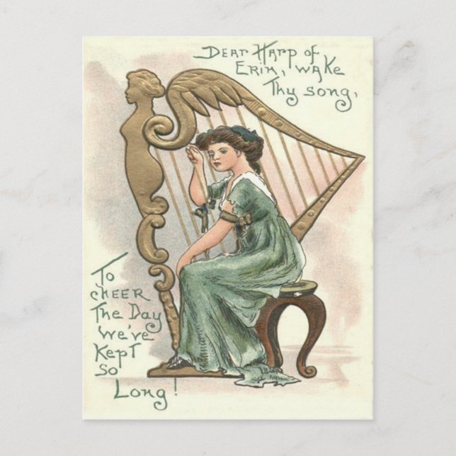 Cartão Postal Harp da Erin Victorian Girl (Frente)