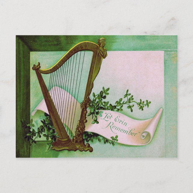 Cartão Postal Harp de Erin Shamrock Green (Frente)