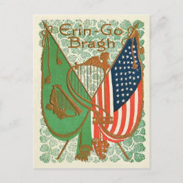 Cartão Postal Harpa irlandesa da bandeira americana do trevo de
