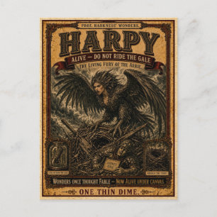 Cartão Postal Hárpia, Monstro de Circo Vintage