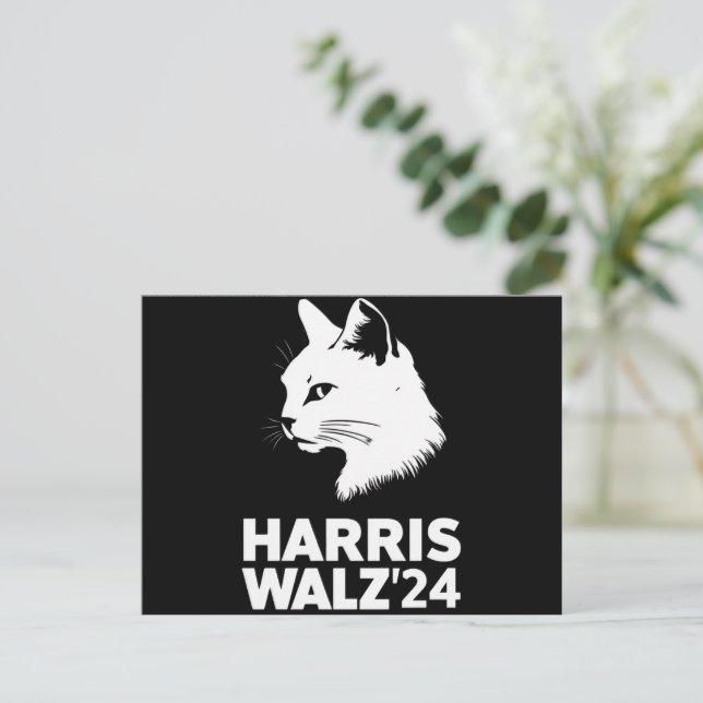 Cartão Postal Harris Waltz 2024 Eleição Engraçado Cat Kamala Tim (Em pé/Frente)