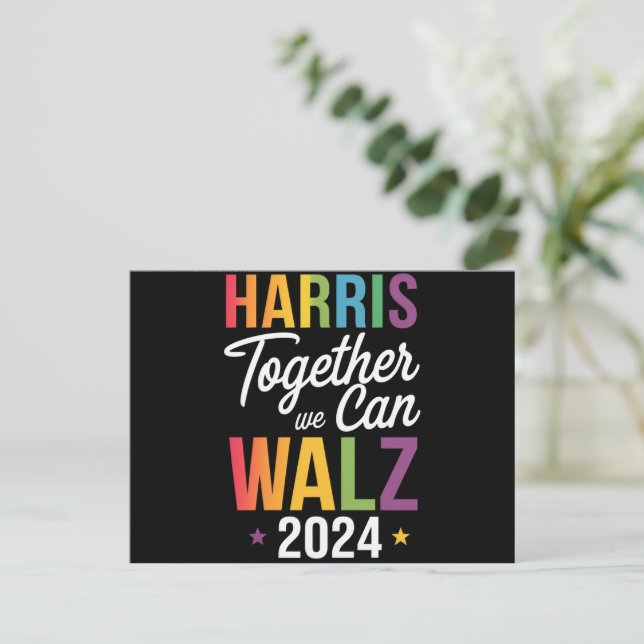 Cartão Postal Harris Walz 2024 Kamala Juntos Podemos LGBT (Em pé/Frente)