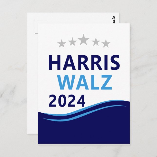 Cartão Postal Harris Walz 2024 para Presidente Blue Wave (Frente/Verso)