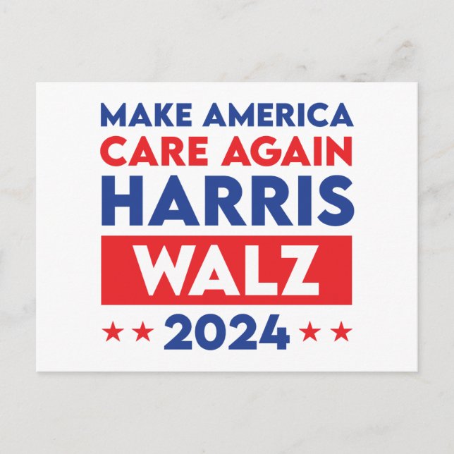 Cartão Postal Harris Walz 2024 Torna A América Mais Cuidada (Frente)