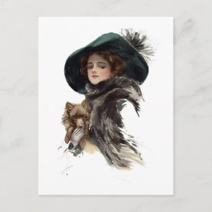 Cartão Postal Harrison Fisher Girl in a Teal Hat