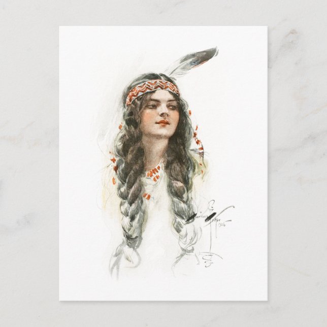 Cartão Postal Harrison Fisher Song of Hiawatha Minnehaha (Frente)