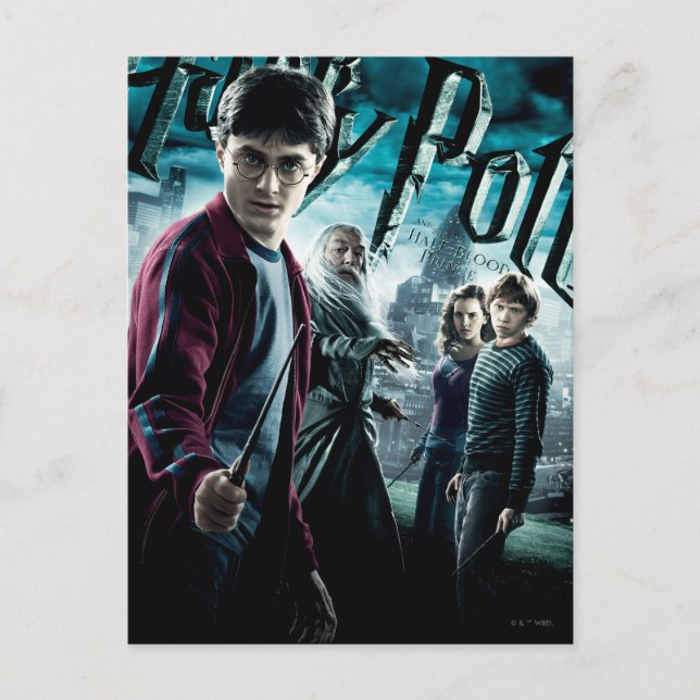 Cartão Postal Harry Potter com Dumbledore Ron e Hermione 1 (Frente)