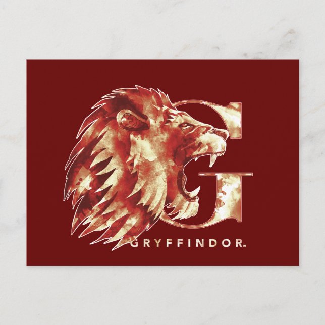 Cartão Postal Harry Potter| GRYFFINDOR™ Lion Watercolor (Frente)