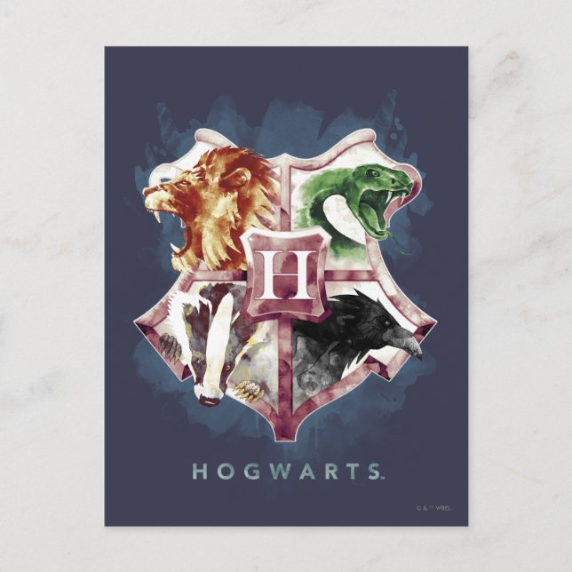 Cartão Postal Harry Potter| HOGWARTS™ Crest Watercolor (Frente)