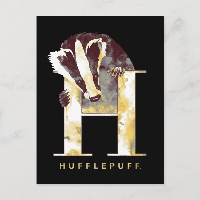 Cartão Postal Harry Potter | HUFFLEPUFF™ Texugo Aquarela (Frente)