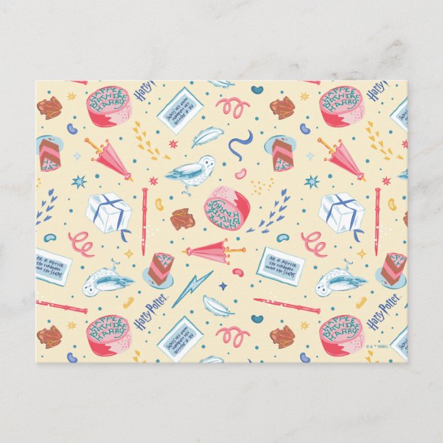 Cartão Postal HARRY POTTER™ Padrão de Celebração de Aniversário (Frente)